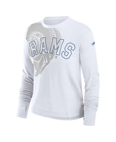 Nike Women's White Los Angeles Rams Layered Logo Cropped Long Sleeve Fashion T-shirt In White