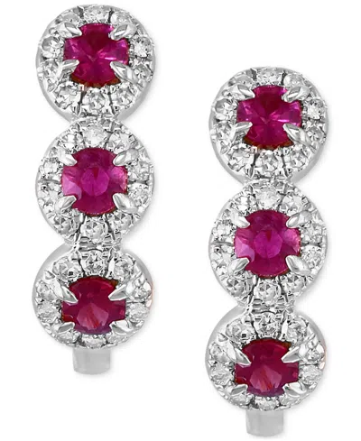 Lali Jewels Ruby (1/3 Ct. T.w.) & Diamond (1/5 Ct. T.w.) Hoop Earrings In 14k White Gold In Red
