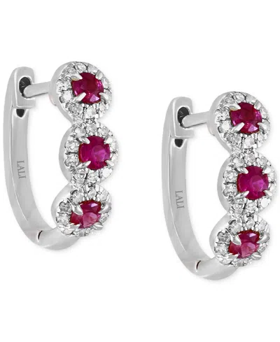 Lali Jewels Ruby (1/3 Ct. T.w.) & Diamond (1/5 Ct. T.w.) Hoop Earrings In 14k White Gold In Red