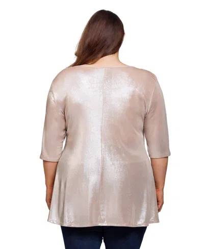 24seven Comfort Apparel Plus Size Scoop Neck Flared Tunic Top In Brown