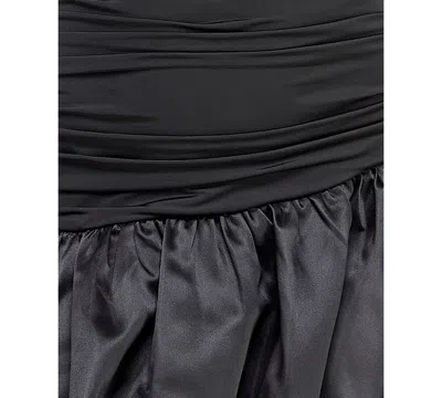 Seni & Cade Juniors' One-shoulder Drop Waist Satin Bubble Skirt In Black