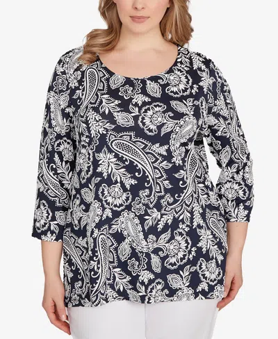 Ruby Rd. Plus Size Jacobean Paisley Puff Print Top In Multi