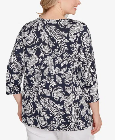 Ruby Rd. Plus Size Jacobean Paisley Puff Print Top In Multi