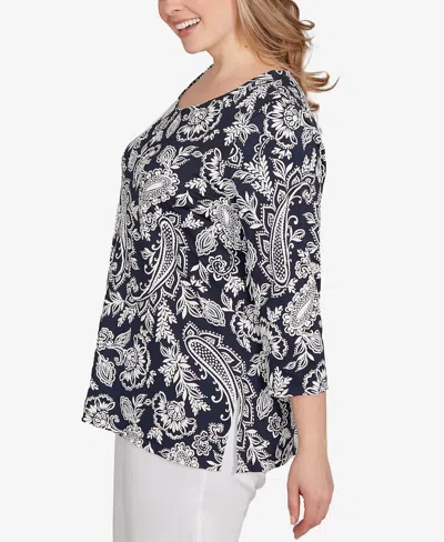 Ruby Rd. Plus Size Jacobean Paisley Puff Print Top In Multi
