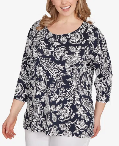Ruby Rd. Plus Size Jacobean Paisley Puff Print Top In Multi