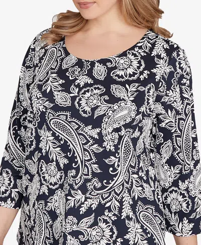 Ruby Rd. Plus Size Jacobean Paisley Puff Print Top In Multi