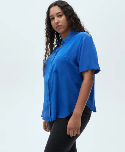 Mango Women's Short Sleeve Shirt In Blue