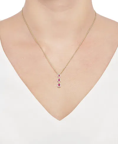 Macy's Ruby (1/3 Ct. T.w.) & Diamond (1/4 Ct. T.w.) Triple Halo Graduated 18" Pendant Necklace In 10k Gold In Gold