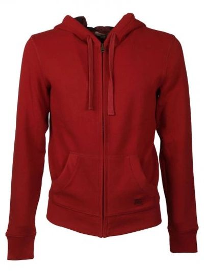 Shop Burberry Embroidered Logo Hoodie In Red