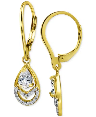 Giani Bernini Cubic Zirconia Pear & Round Leverback Drop Earrings, Macy's Exclusive In Gold