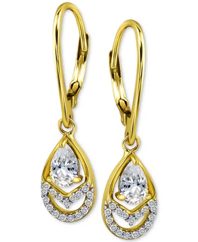 Giani Bernini Cubic Zirconia Pear & Round Leverback Drop Earrings, Macy's Exclusive In Gold