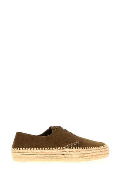Loewe Men Rio Lace-up Shoes In Suede And Raffia In Brown