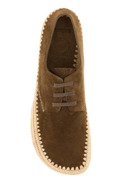 Loewe Men Rio Lace-up Shoes In Suede And Raffia In Brown