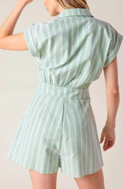 Flying Tomato Striped Collared Romper In Green