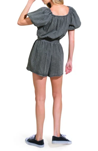 Flying Tomato Chambray Off The Shoulder Romper In Gray