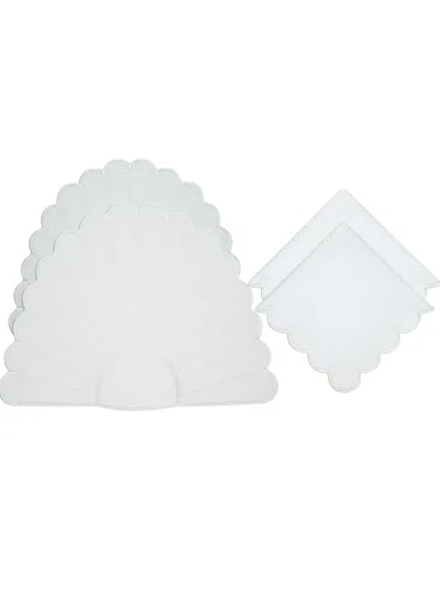 Roumélie Orientale White Embroidered Placemat & Napkin Set Of Two - Seashell Miracle In White