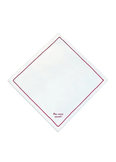 Roumélie Orientale Greetings - Set Of Four Zigzag Napkins With Red Embroidery On White In White