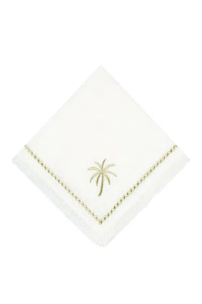 Roumélie Orientale Pure Linen, Fringed Table Napkin Set Of Four - White Palm Charm In White