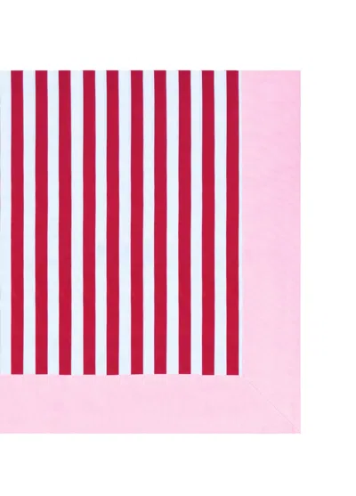 Roumélie Orientale Pink / Red Gala Stripe Series - Red Striped Tablecloth With Pink Border In Multi