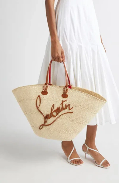 Christian Louboutin Cabata Large Basket Tote Bag In Raffia And Leather In Neutral