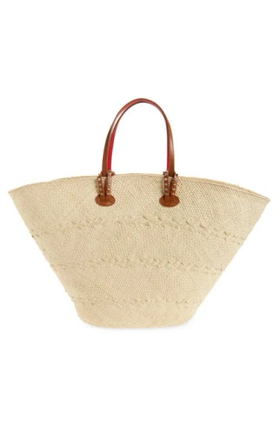 Christian Louboutin Cabata Large Basket Tote Bag In Raffia And Leather In Neutral