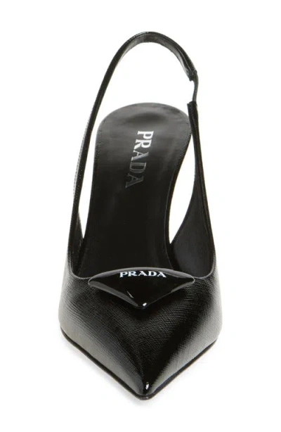 Prada (wmns)  Patched Logo Brushed Leather Slingback Heels 'black'