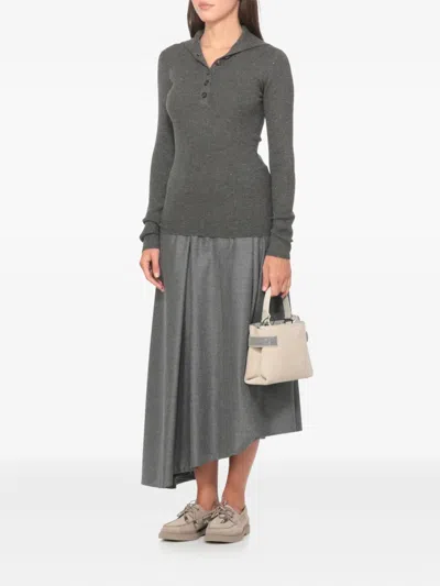 Brunello Cucinelli Wool Skirt With Asymmetrical Hem And Pleated Design In Gray