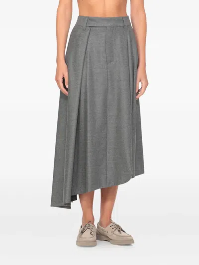 Brunello Cucinelli Wool Skirt With Asymmetrical Hem And Pleated Design In Gray