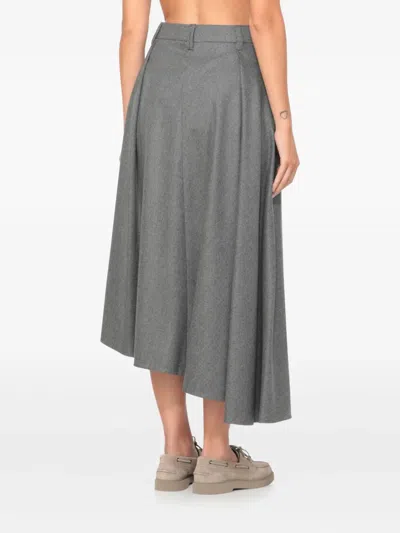 Brunello Cucinelli Wool Skirt With Asymmetrical Hem And Pleated Design In Gray