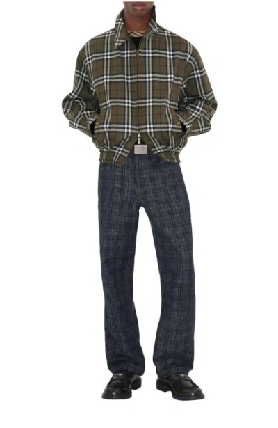 Burberry Plaid Jacket With Point Collar And Pockets In Green