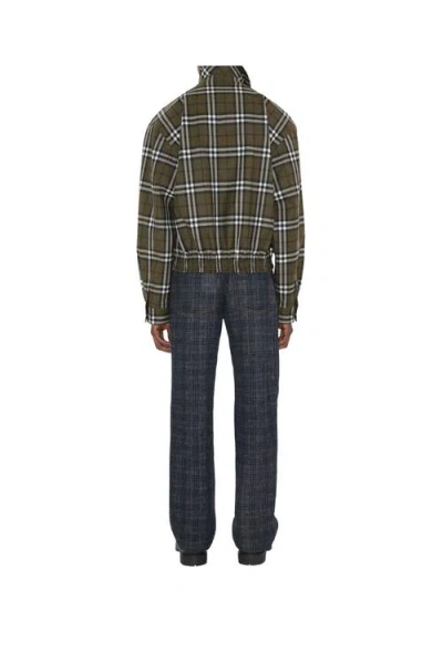 Burberry Plaid Jacket With Point Collar And Pockets In Green