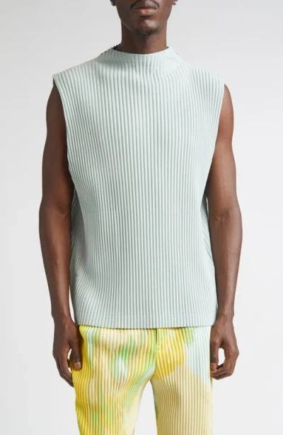Issey Miyake Pleated Polyester Knitted Vest In Blue