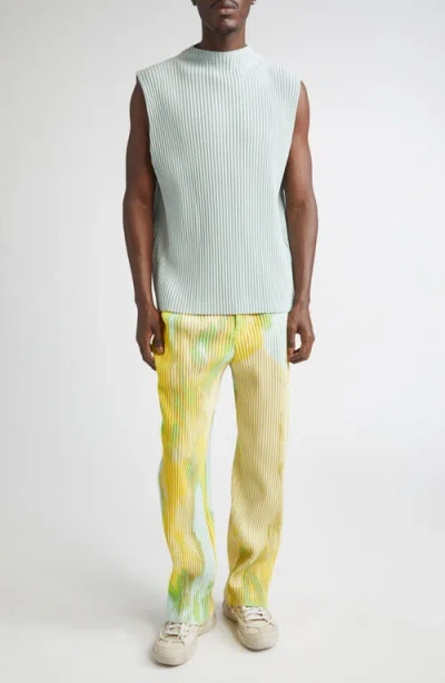 Issey Miyake Pleated Polyester Knitted Vest In Blue