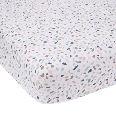 Lambs & Ivy Signature Terrazzo Abstract Organic Cotton Fitted Crib Sheet In White