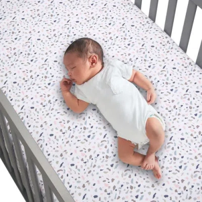 Lambs & Ivy Signature Terrazzo Abstract Organic Cotton Fitted Crib Sheet In White