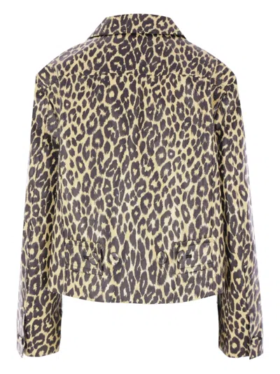 Jil Sander Leopard Print Coated Linen Crop Jacket In Black
