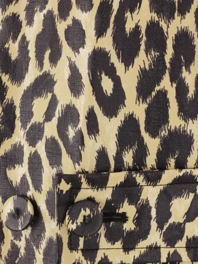 Jil Sander Leopard Print Coated Linen Crop Jacket In Black