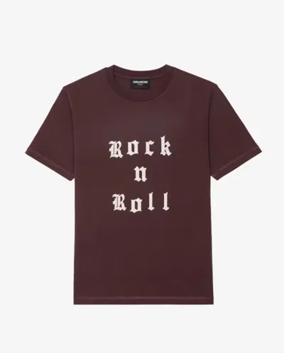 Zadig & Voltaire Crewneck Graphic Print Rock N Roll Beaded Top In Brown