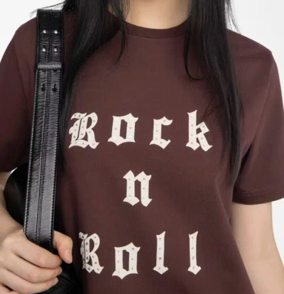 Zadig & Voltaire Crewneck Graphic Print Rock N Roll Beaded Top In Brown