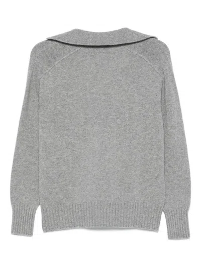 Vanisé Medium Grey Knit Sweater With Folded Collar In Gray