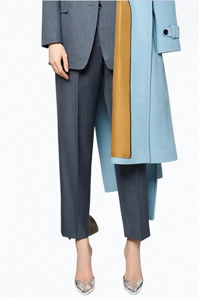 Landscape Pleated Fine Wool Tapered Pants In Blue Turk Stripe In Blue