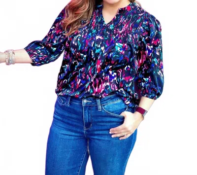 Washco Abstract Smocked Blouse In Multi In Multi