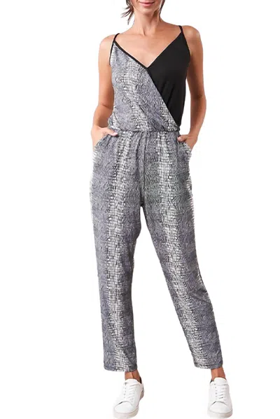 Sugarlips Shela Wrap-effect Two-tone Stretch-jersey Jumpsuit In Black Multi In Gray