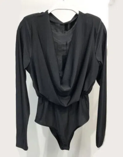 Venti6 Women's Cowl Neck Long Sleeve Bodysuit In Black In Black