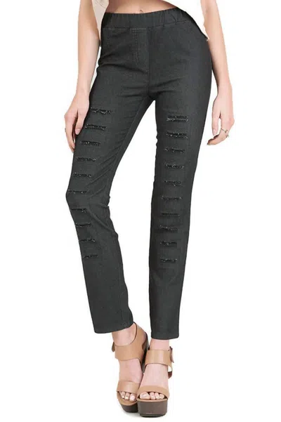 Umgee High Waist Denim Pants With Ripped Details In Black In Black