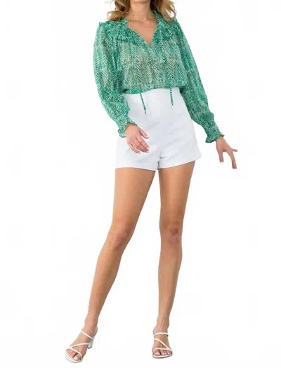 Thml Long Sleeve Sheer Print Top In Green In Green