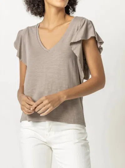 Lilla P Flutter Sleeve V-neck Top In Raffia In Brown