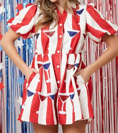 Peach Love Sequin Margaritas Stripe Print Romper In Multi