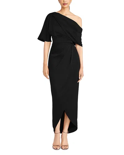 Theia Rayna One Shoulder Draped Gown In Black In Black