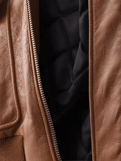 Prada Shearling-collar Leather Jacket In Brown